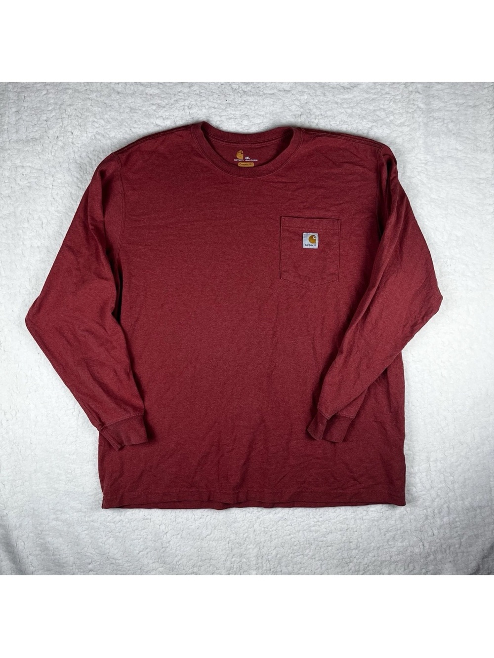 Carhartt Mens 2XL XXL Red Cotton Pocket Front Solid Long Sleeve Tshirt Heavyduty